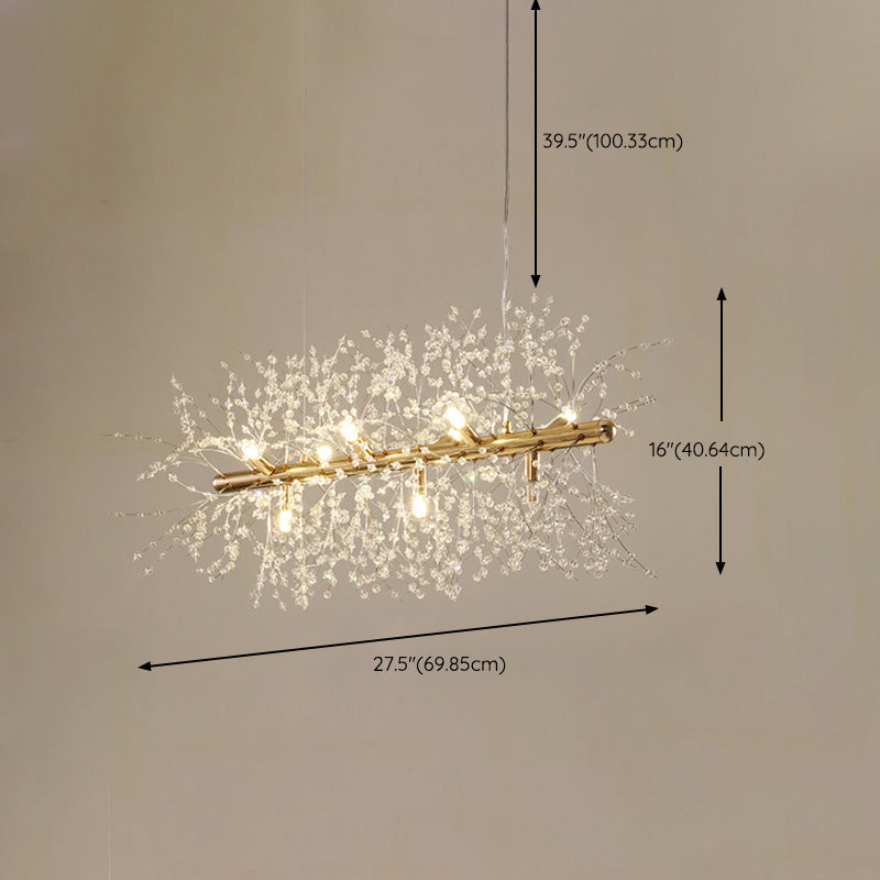 Modern Metal Ceiling Light Glowworm Shape Island Light with Crystal Shade for Living Room