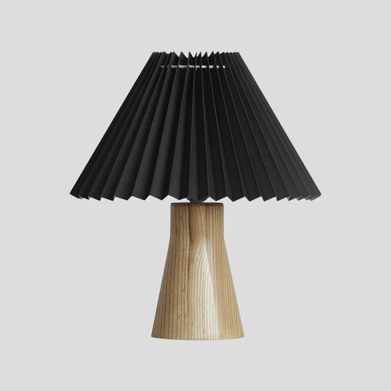 Black Pleated Fold Night Light Modern 1 Bulb Fabric Table Lamp with Wood Base for Bedside
