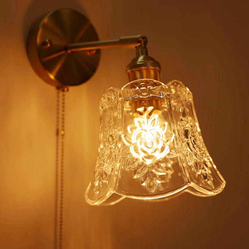 Modern Metal Wall Sconce Bell Shape Vanity Lamp with Glass Shade for Bathroom
