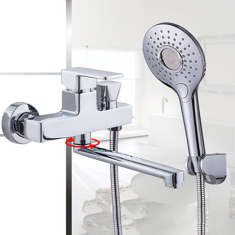 Chrome Polished Bathroom Faucet Wall Mount Swivel Spout with Handheld Shower