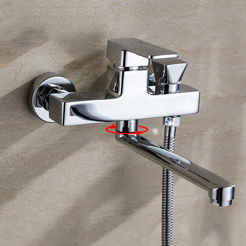 Chrome Polished Bathroom Faucet Wall Mount Swivel Spout with Handheld Shower