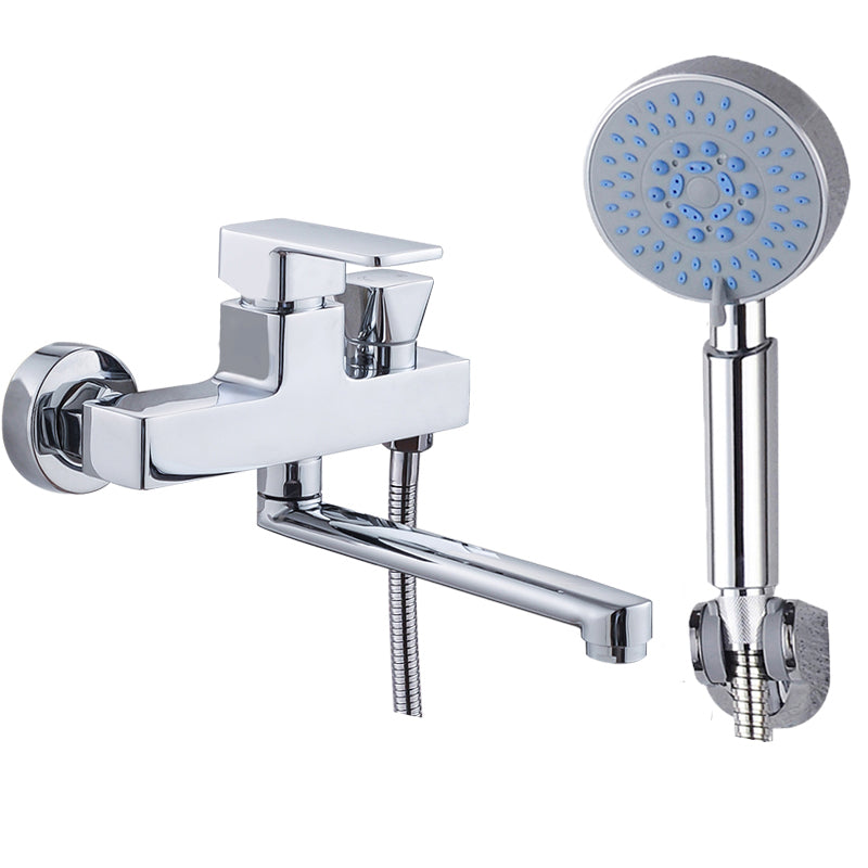 Chrome Polished Bathroom Faucet Wall Mount Swivel Spout with Handheld Shower