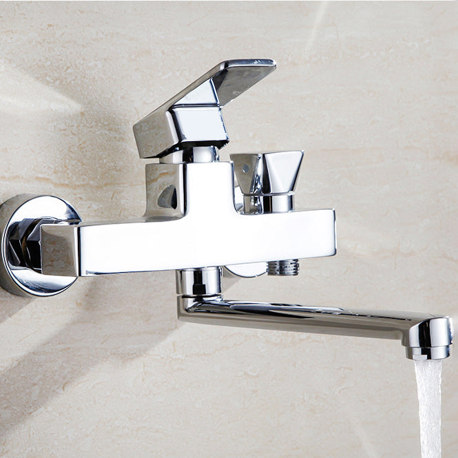Chrome Polished Bathroom Faucet Wall Mount Swivel Spout with Handheld Shower