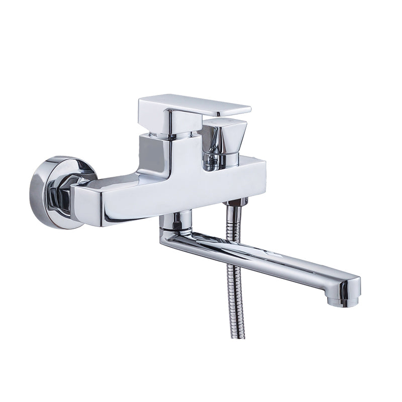 Chrome Polished Bathroom Faucet Wall Mount Swivel Spout with Handheld Shower