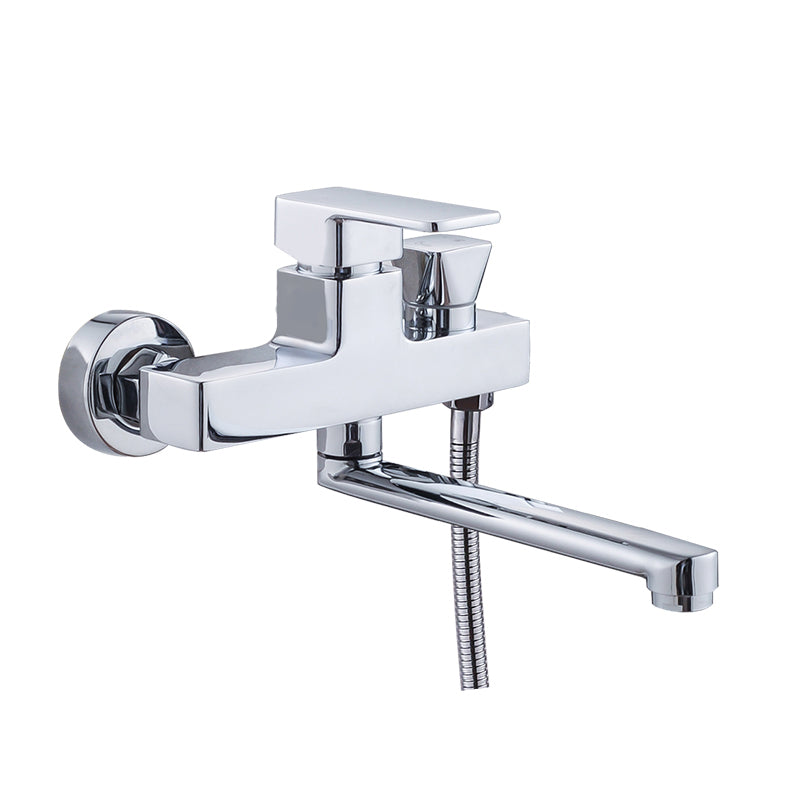 Chrome Polished Bathroom Faucet Wall Mount Swivel Spout with Handheld Shower