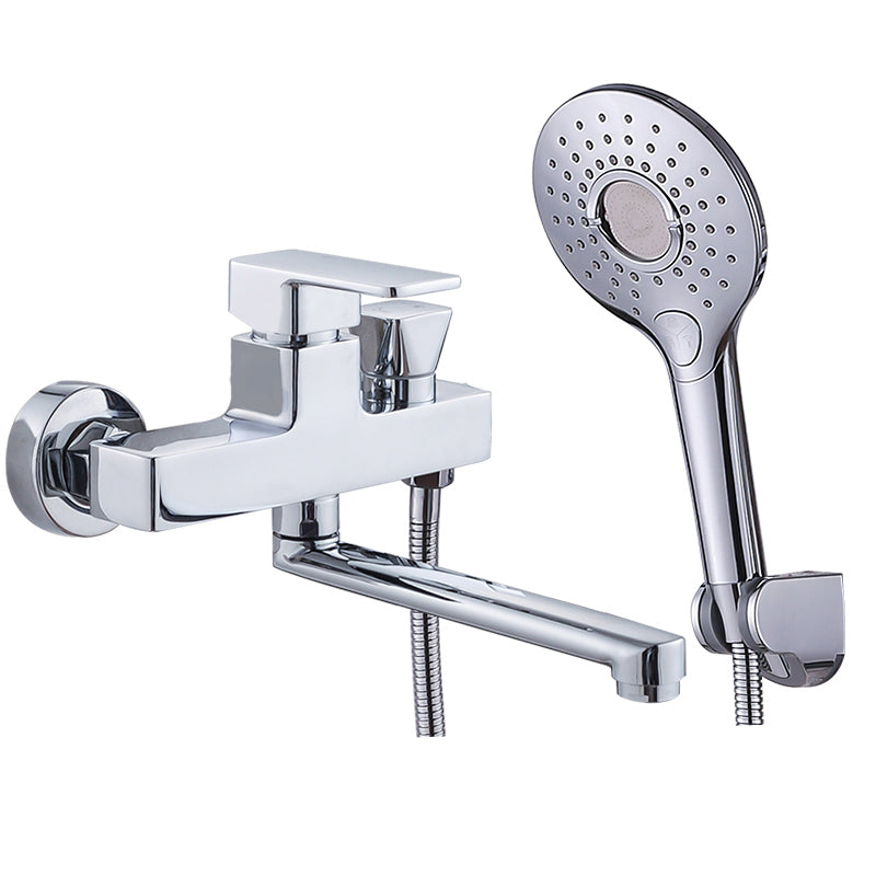 Chrome Polished Bathroom Faucet Wall Mount Swivel Spout with Handheld Shower