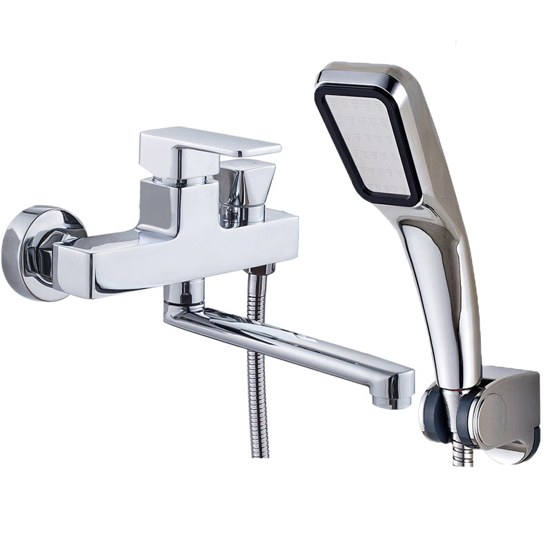 Chrome Polished Bathroom Faucet Wall Mount Swivel Spout with Handheld Shower