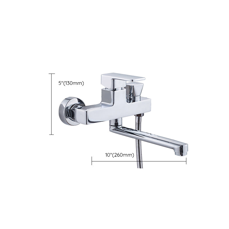 Chrome Polished Bathroom Faucet Wall Mount Swivel Spout with Handheld Shower