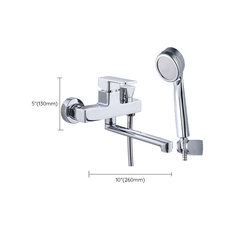 Chrome Polished Bathroom Faucet Wall Mount Swivel Spout with Handheld Shower