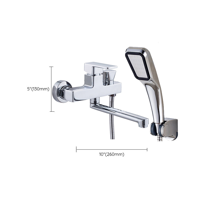 Chrome Polished Bathroom Faucet Wall Mount Swivel Spout with Handheld Shower