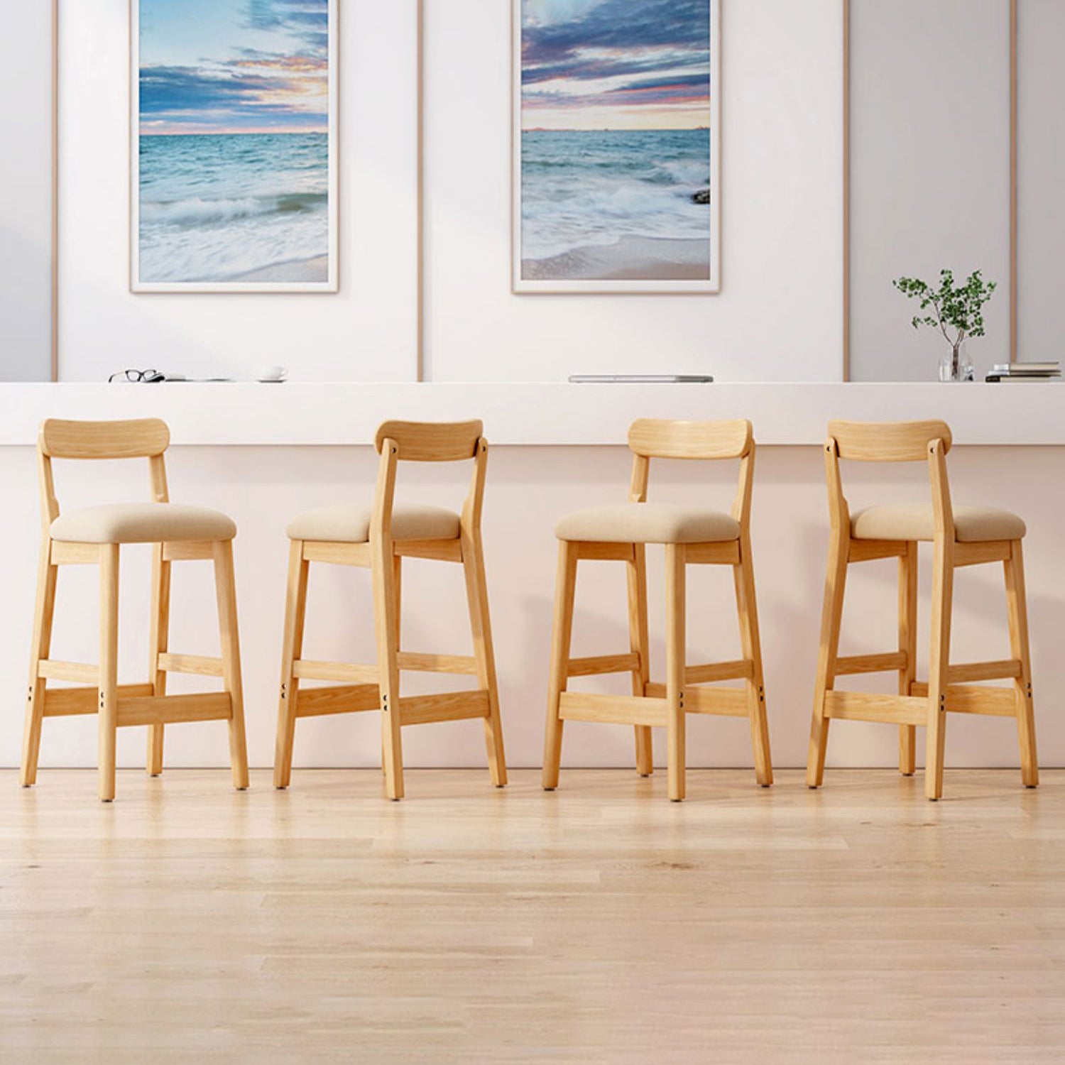 Solid Wood Bar Stool Backrest Upholstered Bar Stools for Dining Room