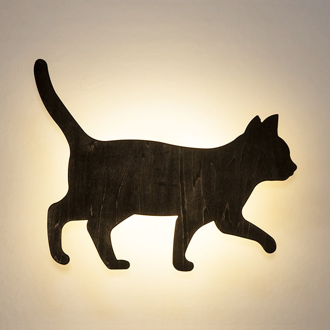 Kitten Kid Bedroom Hallway Sconce Light Wood Animal LED Wall Sconce in Black Finish