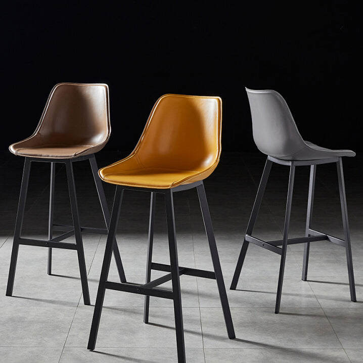 Faux Leather Counter Stool Modern Style Low Back Barstool with Metal Legs