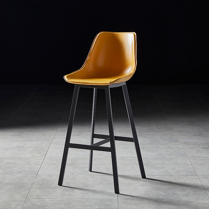 Faux Leather Counter Stool Modern Style Low Back Barstool with Metal Legs