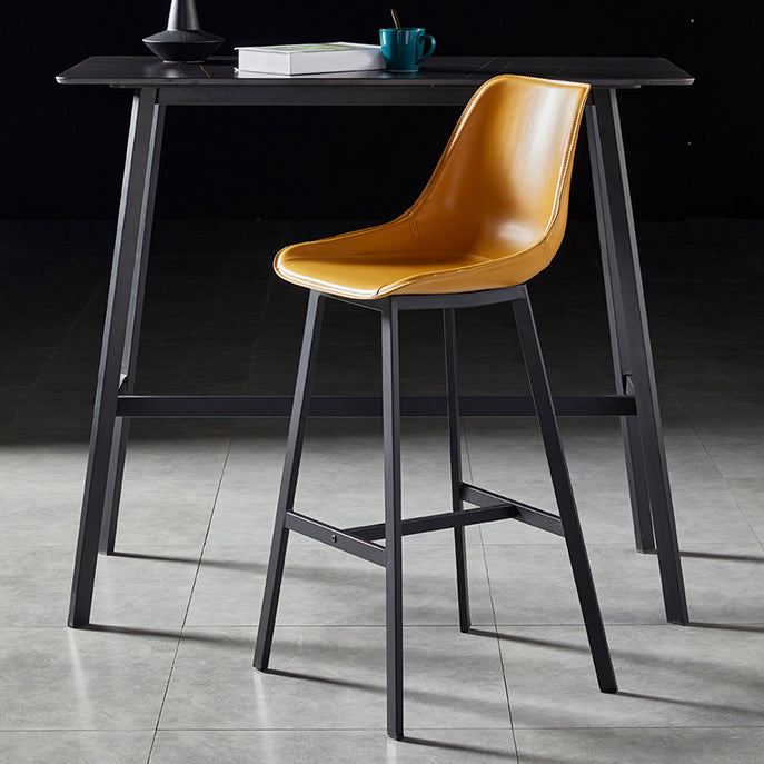 Faux Leather Counter Stool Modern Style Low Back Barstool with Metal Legs