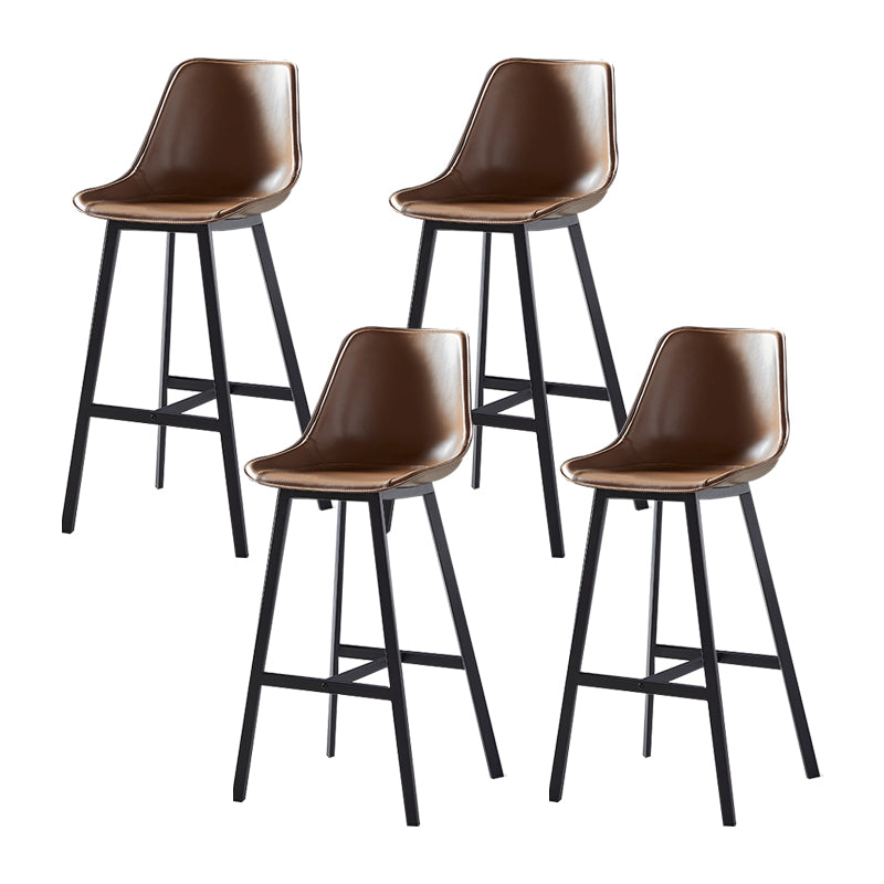 Faux Leather Counter Stool Modern Style Low Back Barstool with Metal Legs