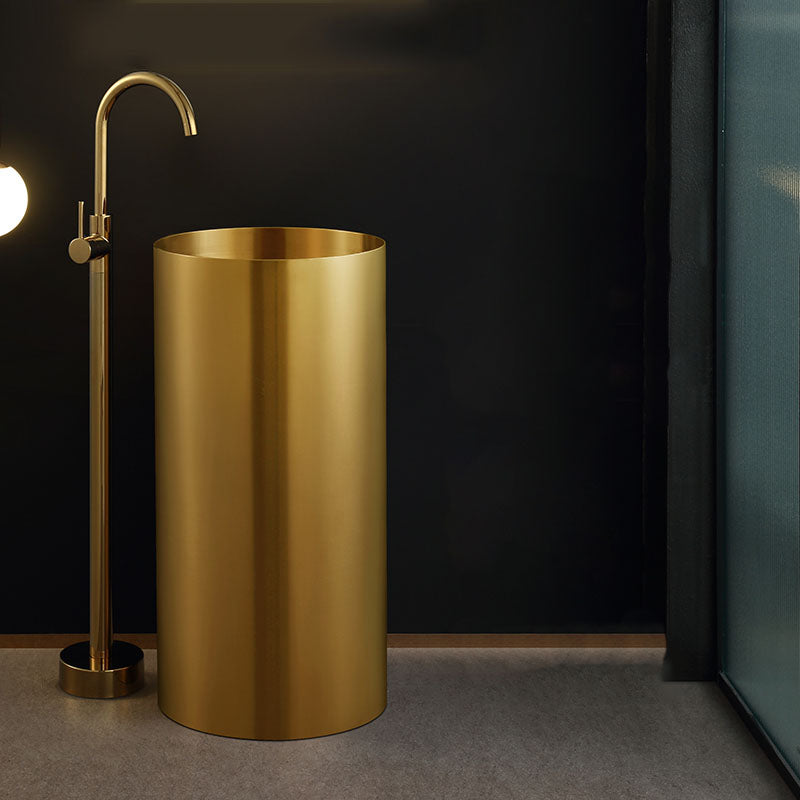 Contemporary Bathroom Sink with Faucet Round Metal Pedestal Bathroom Sink