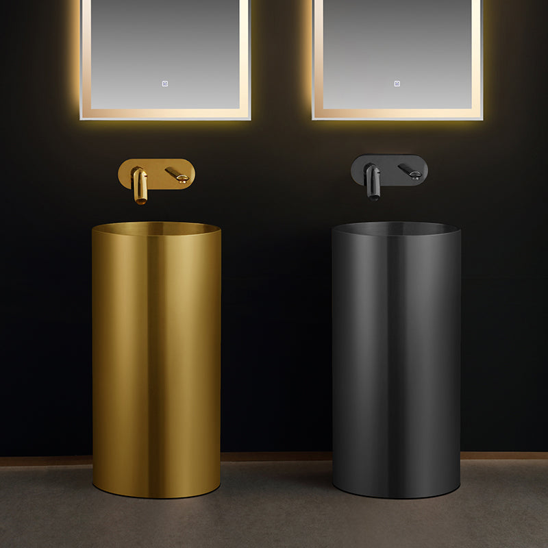 Contemporary Bathroom Sink with Faucet Round Metal Pedestal Bathroom Sink