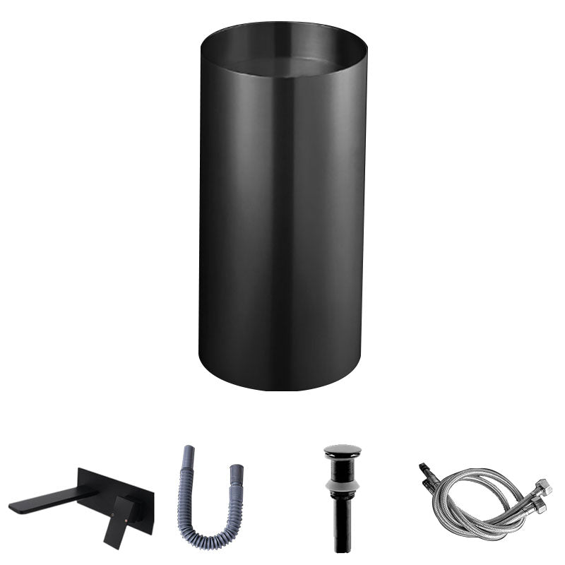 Contemporary Bathroom Sink with Faucet Round Metal Pedestal Bathroom Sink