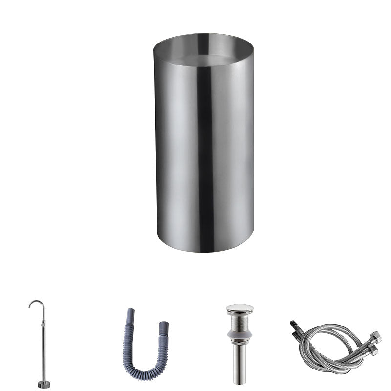 Contemporary Bathroom Sink with Faucet Round Metal Pedestal Bathroom Sink