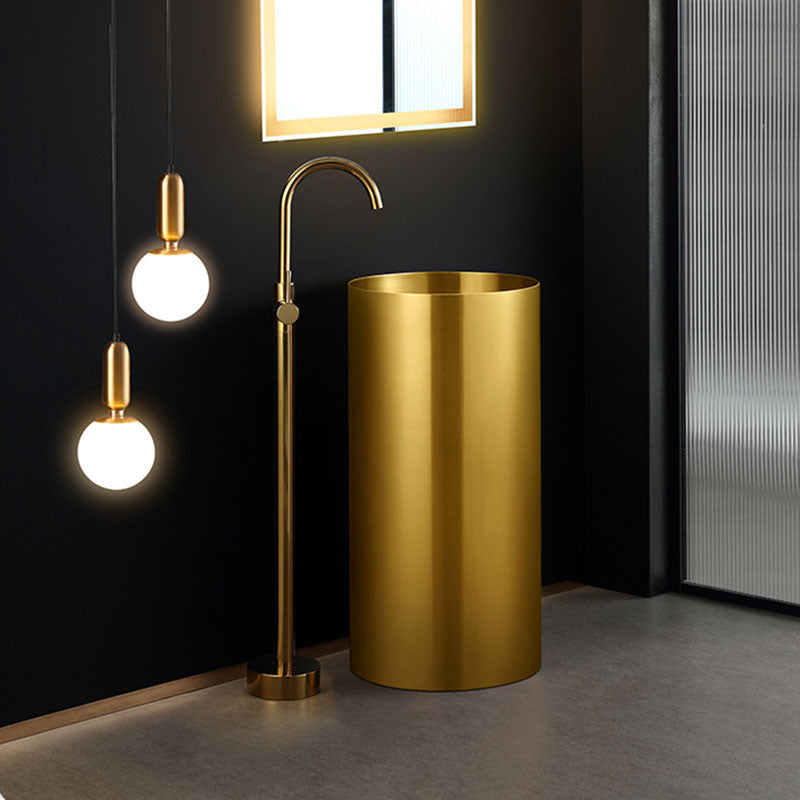 Contemporary Bathroom Sink with Faucet Round Metal Pedestal Bathroom Sink