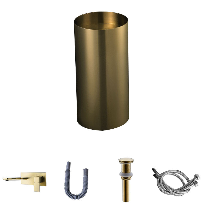 Contemporary Bathroom Sink with Faucet Round Metal Pedestal Bathroom Sink