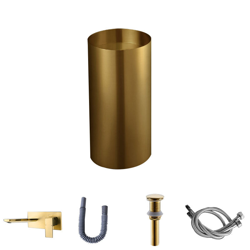 Contemporary Bathroom Sink with Faucet Round Metal Pedestal Bathroom Sink