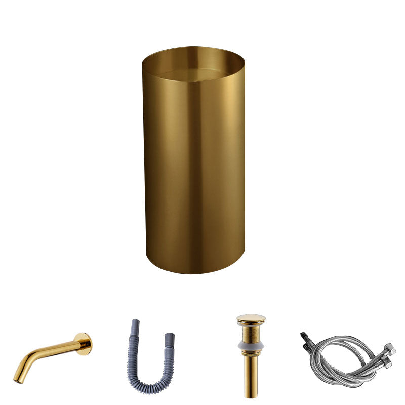 Contemporary Bathroom Sink with Faucet Round Metal Pedestal Bathroom Sink