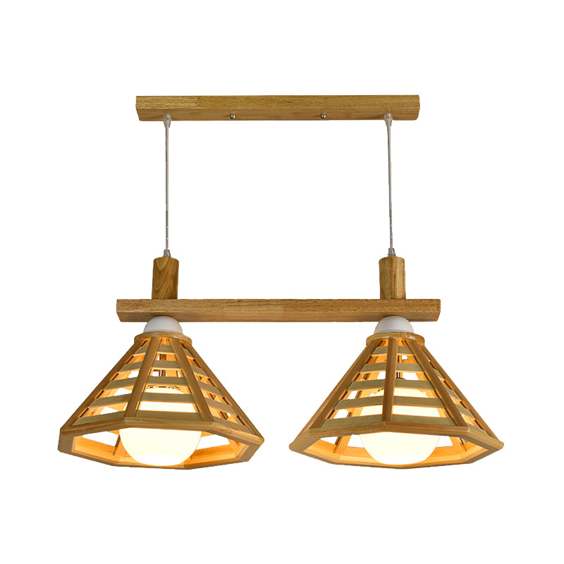 Pullos moderniste 2 bulbes multiples suspendus à la pendante de cage à cage beige léger à la cage beige avec nuance en bois