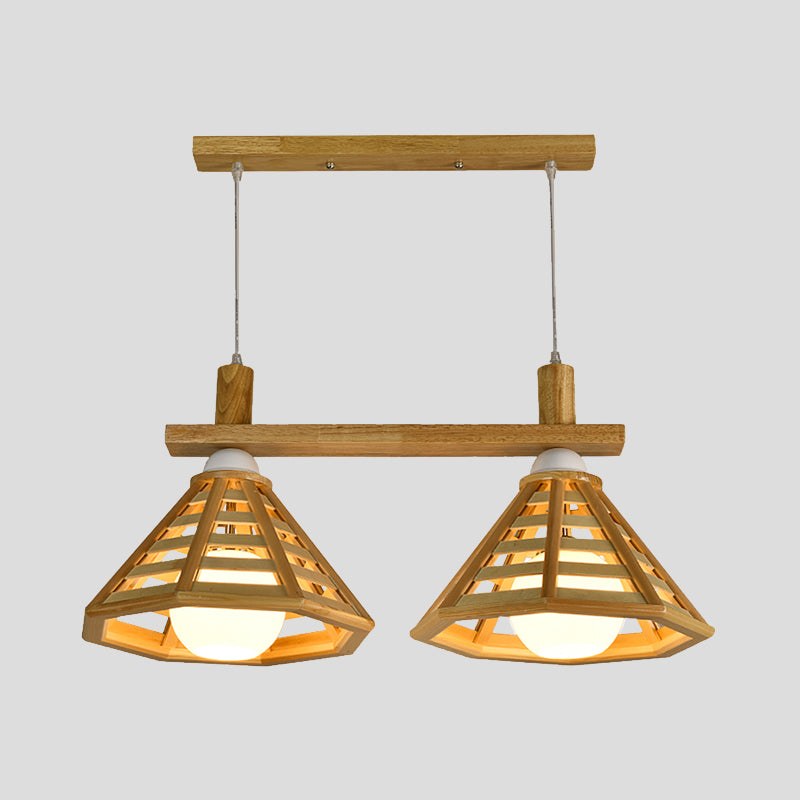 Pullos moderniste 2 bulbes multiples suspendus à la pendante de cage à cage beige léger à la cage beige avec nuance en bois