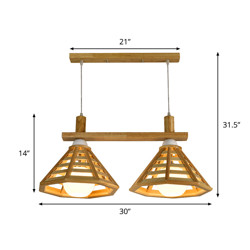 Pullos moderniste 2 bulbes multiples suspendus à la pendante de cage à cage beige léger à la cage beige avec nuance en bois
