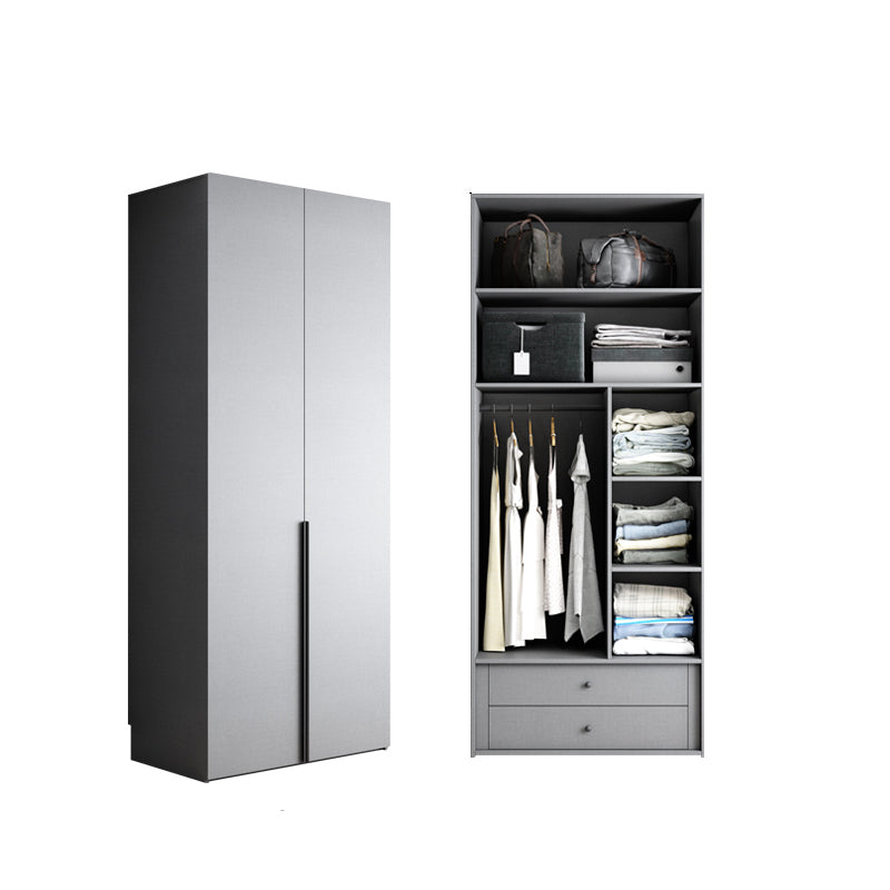 Engineered Wood Wardrobe Cabinet Modern Style Soft Close Doors Wardrobe Closet in Gray