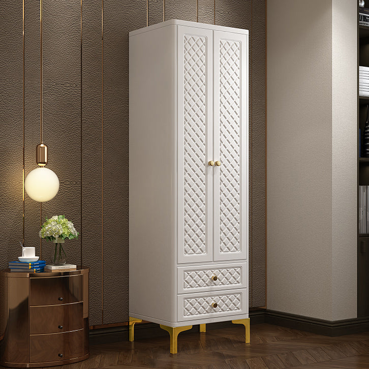 Engineered Wood Wardrobe Cabinet Glam Style Soft Close Doors Wardrobe Closet in White