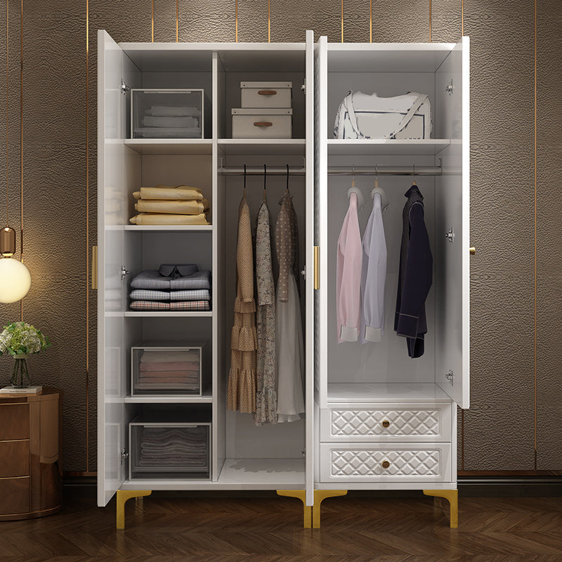 Engineered Wood Wardrobe Cabinet Glam Style Soft Close Doors Wardrobe Closet in White