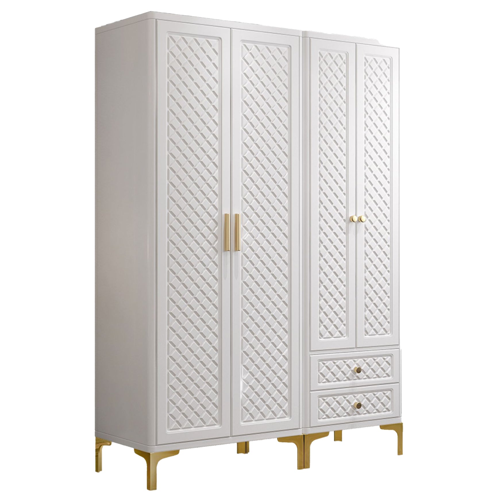 Engineered Wood Wardrobe Cabinet Glam Style Soft Close Doors Wardrobe Closet in White