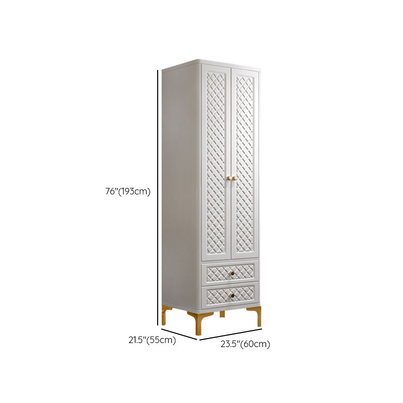 Engineered Wood Wardrobe Cabinet Glam Style Soft Close Doors Wardrobe Closet in White