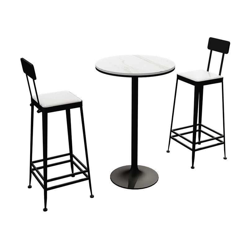 Modern Round Bar Table Set 1/3 Pcs Stone Top Bar Table and Metal Stools