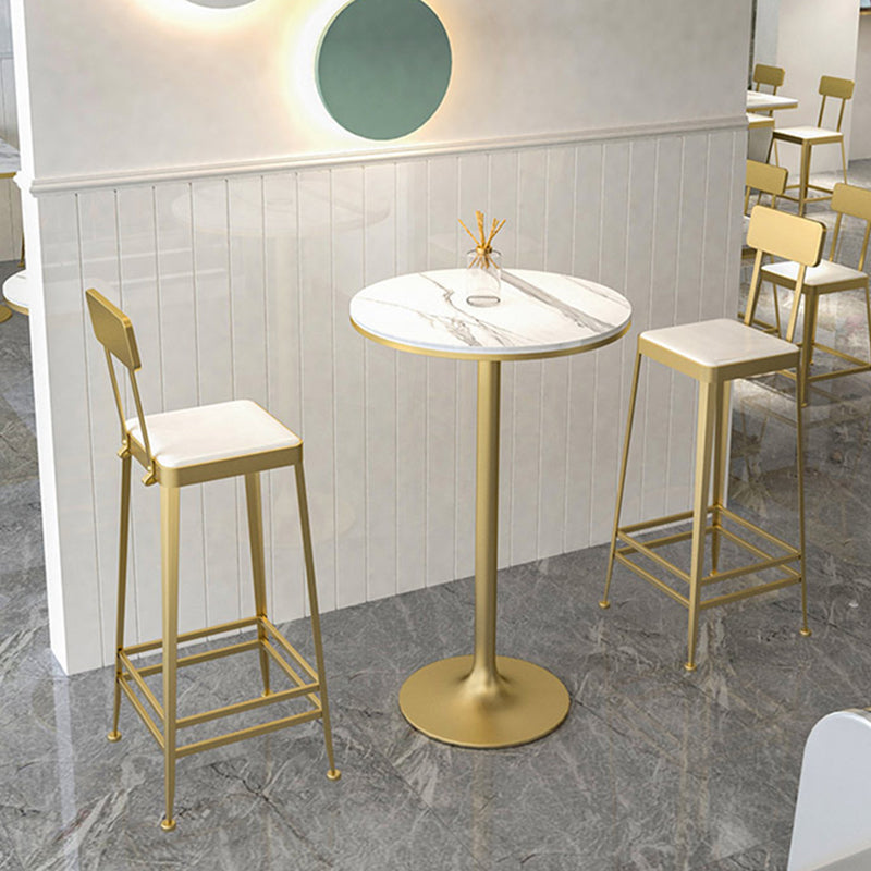 Modern Round Bar Table Set 1/3 Pcs Stone Top Bar Table and Metal Stools