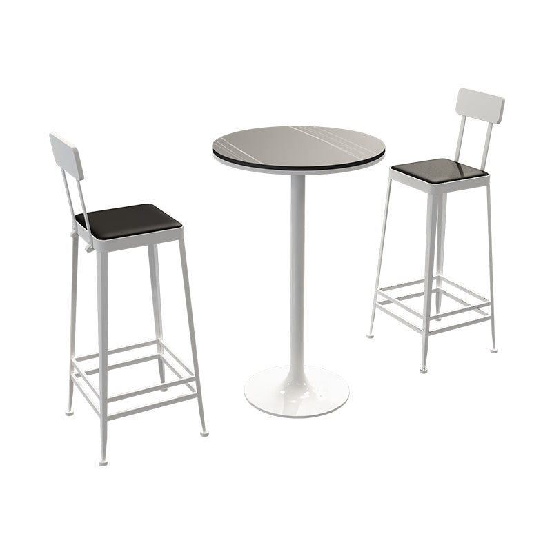 Modern Round Bar Table Set 1/3 Pcs Stone Top Bar Table and Metal Stools