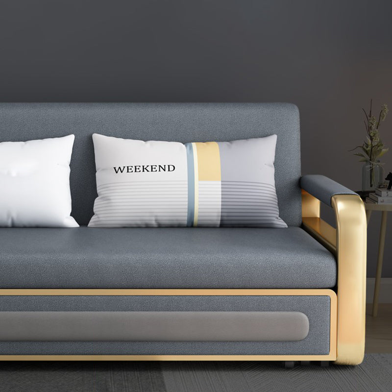 Gray Convertible Sofas Faux Leather Sleeper Sofa with Storage