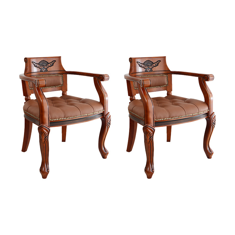 Rustic Style Dining Chair Leather Solid Wood Arm Chair for Home