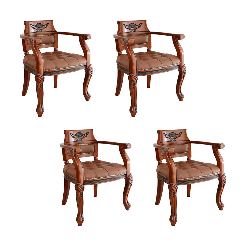 Rustic Style Dining Chair Leather Solid Wood Arm Chair for Home