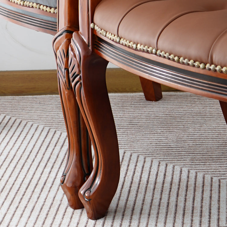 Rustic Style Dining Chair Leather Solid Wood Arm Chair for Home