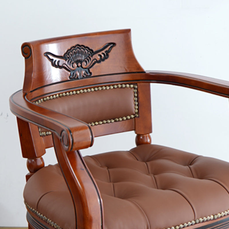 Rustic Style Dining Chair Leather Solid Wood Arm Chair for Home