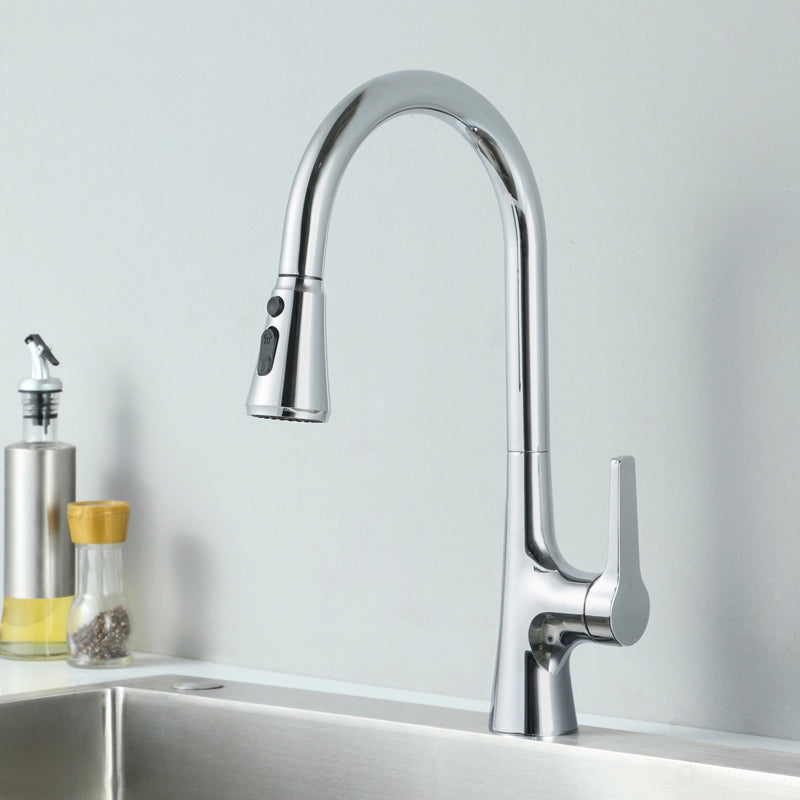 Modern Style Kitchen Faucet Gooseneck Copper Lever Handle Kitchen Faucet