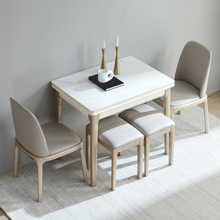 Modern Stone Scalable Dining Table Wood Legs for Dining Room