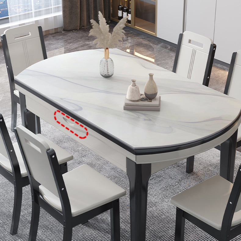 Foldable Dinette Table with Wood Base Modern Stone Top Dining Table