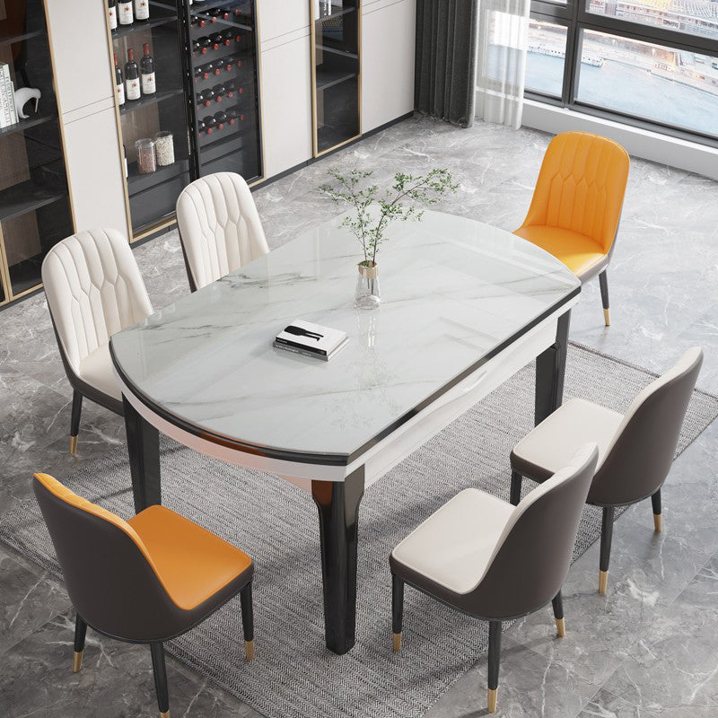 Foldable Dinette Table with Wood Base Modern Stone Top Dining Table