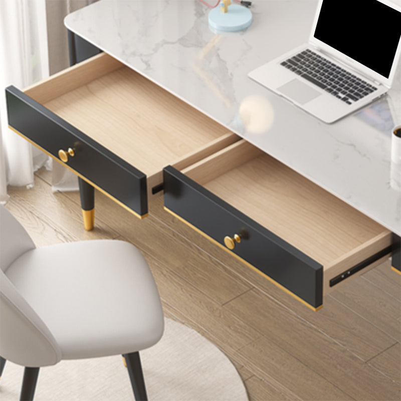 Glam 2 Drawers Writing Desk Stone 29.53" Tall Office Desk with Parsons Base