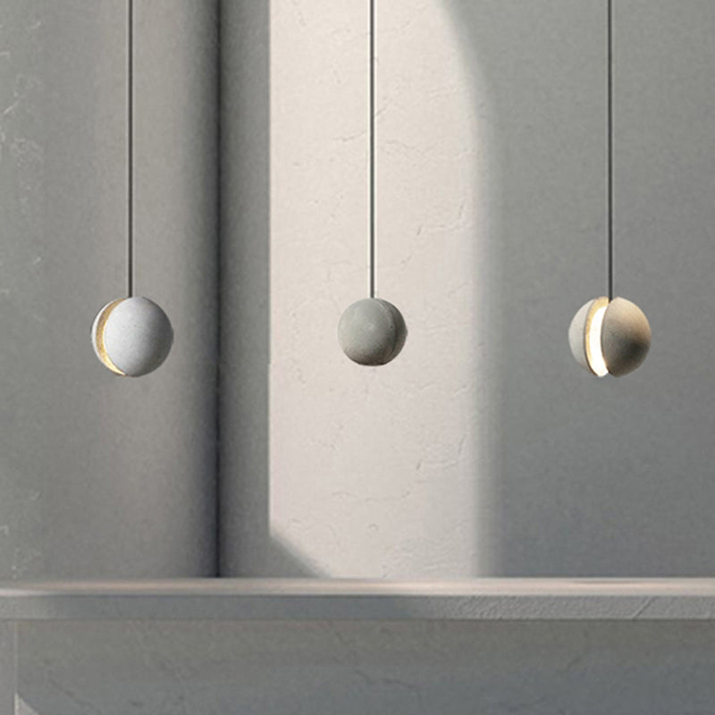 Sphere Cement Hanging Pendant Light Vintage 1-Light Living Room Ceiling Lamp in Grey